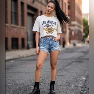 Los Angeles Crop Boyfriend Tee - White
